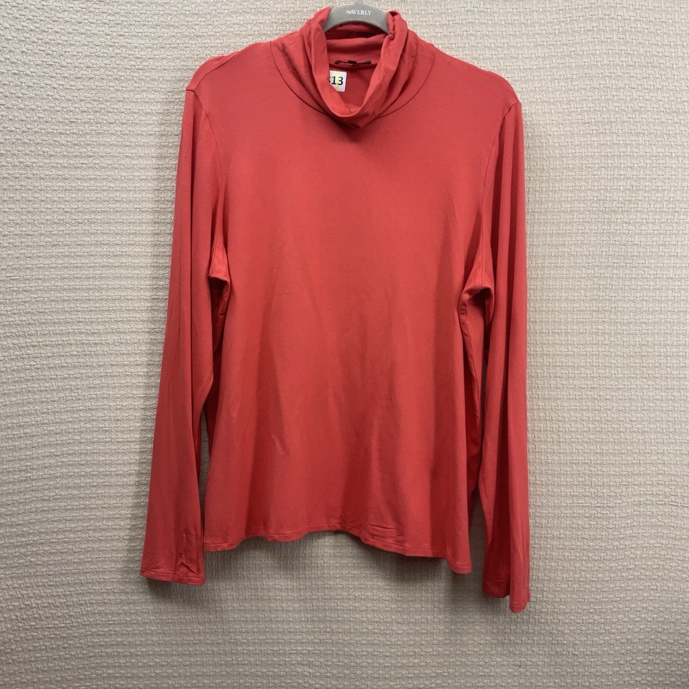 Eileen Fisher Coral Jersey Turtle Neck Women's XL Long Sleeve Tee Top Blouse